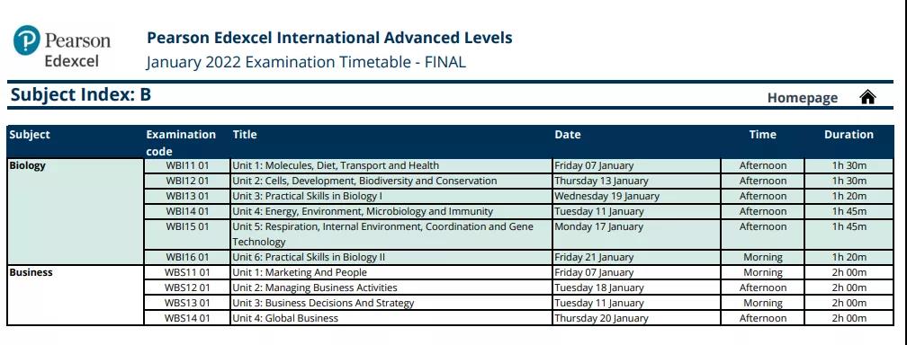 2022A-Level各科具体考试时间