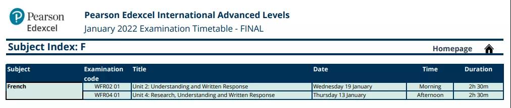 2022A-Level各科具体考试时间