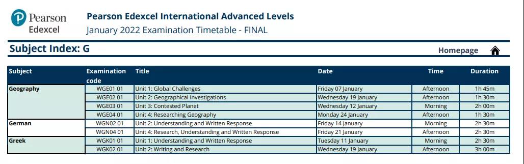 2022A-Level各科具体考试时间