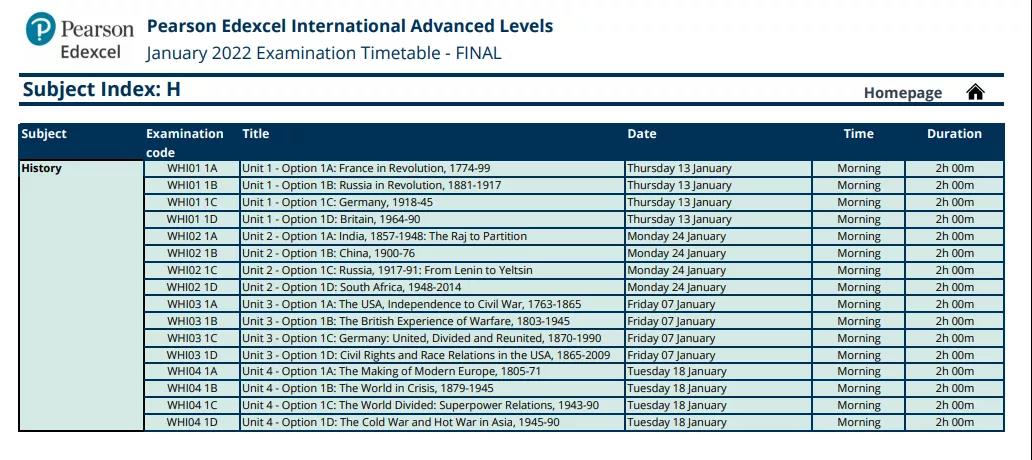 2022A-Level各科具体考试时间