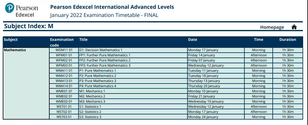 2022A-Level各科具体考试时间
