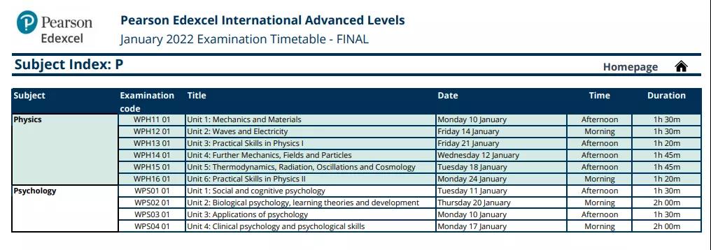 2022A-Level各科具体考试时间