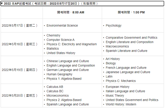 中国香港考区AP延迟考试时间