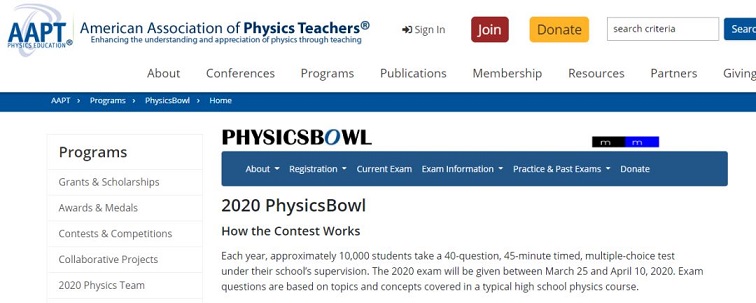 “物理杯”美国高中物理竞赛
