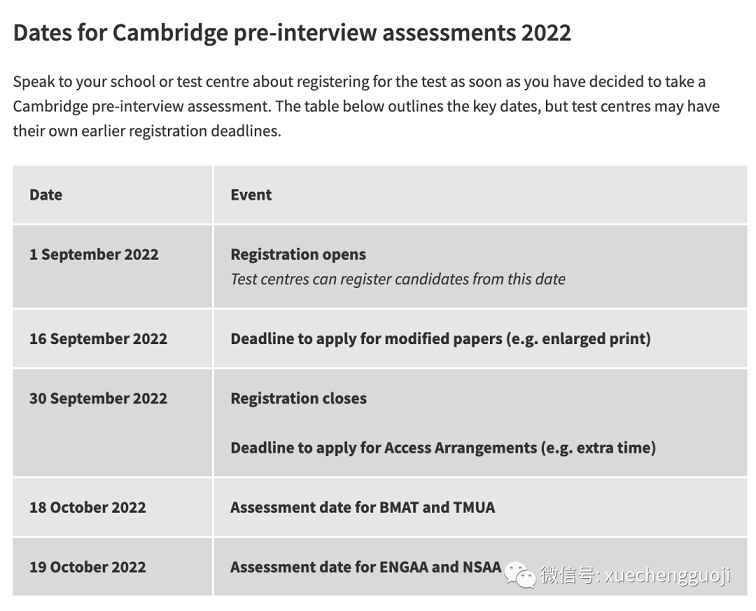2022-2023申请季剑桥大学入学笔试安排