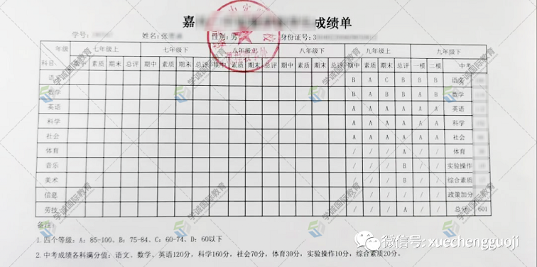 张同学成绩单