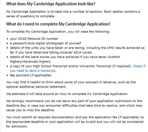 My Cambridge Application