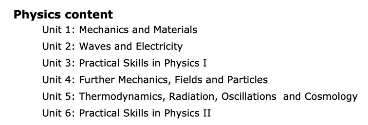 Edexcel考试局Alevel物理考什么