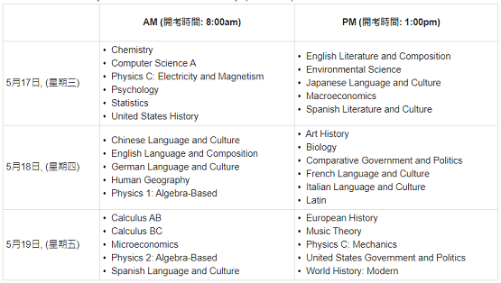 中国香港AP考试时间Late Testing