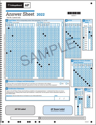 AP课程答题卡填涂