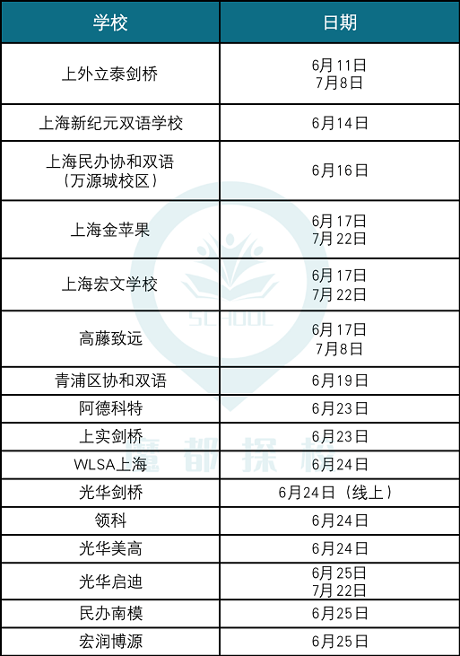 6月上海国际学校秋招考试时间汇总