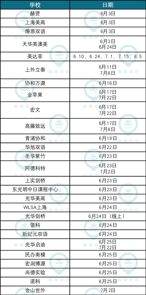 6-7月上海国际学校秋招时间汇总