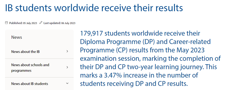 2023年全球IB课程考试成绩放榜
